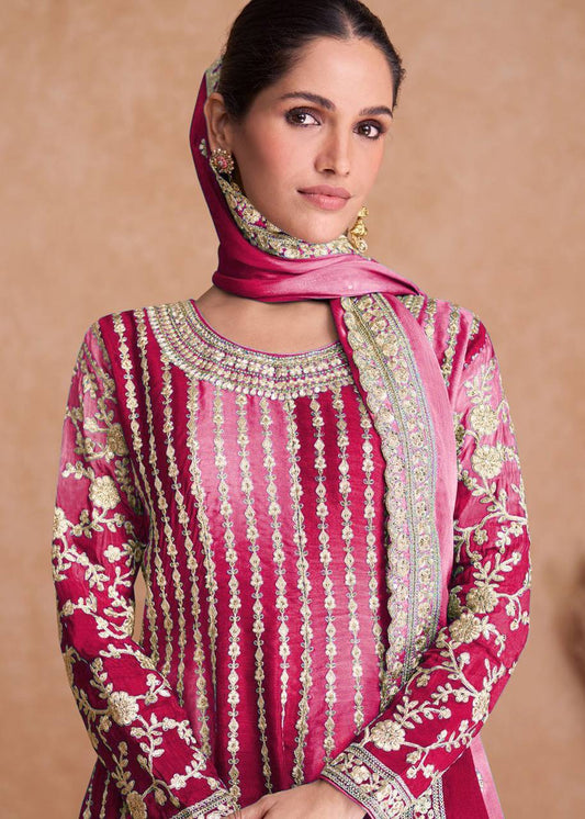 Teeya Creation Multi Colour Chinon Silk Heavy Embroidery Sequence Work Fully Stitched Salwar Suit