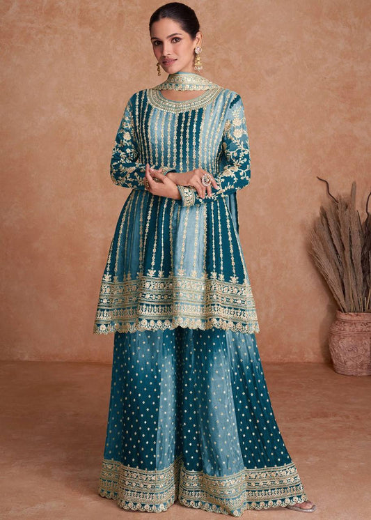 Teeya Creation Multi Colour Chinon Silk Heavy Embroidery Sequence Work Fully Stitched Salwar Suit