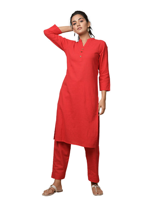 Kaajh Women's Red Solid Metal Embellishment Kurta