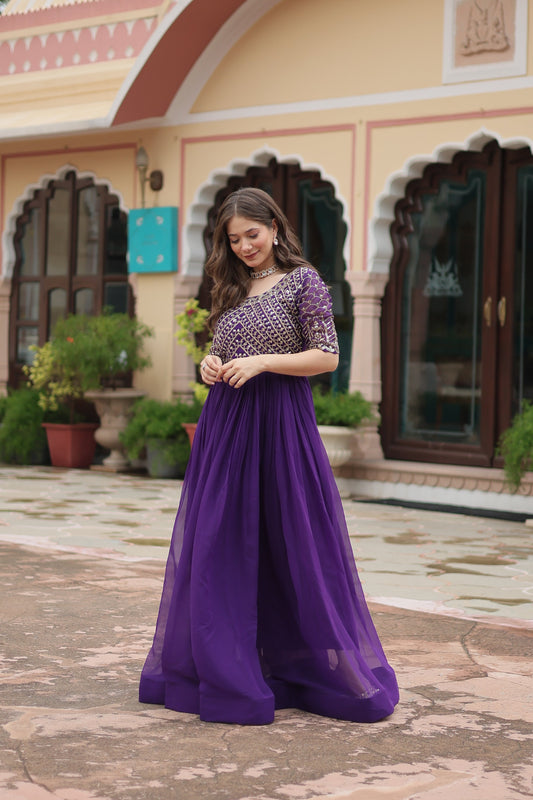 Teeya Creation Purple Color Faux Georgette Embroidery Work Fully Stitched Kurti