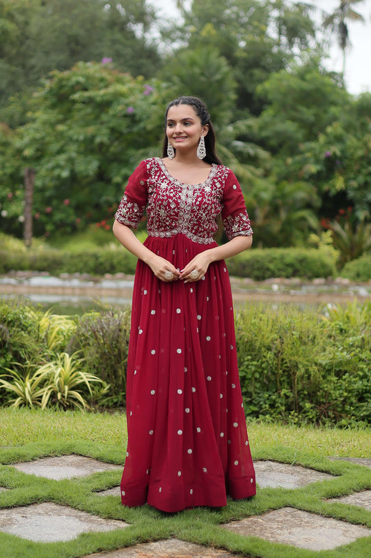 Teeya Creation Maroon Color Faux Georgette Embroidery Work Fully Stitched Kurti