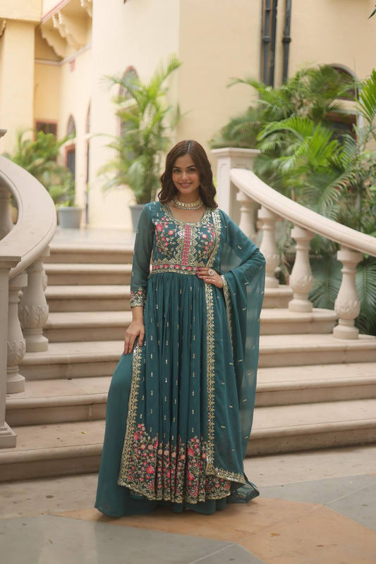 Teeya Creation Teal Color Faux Georgette Heavy Work Fully Stitched Sharara Set