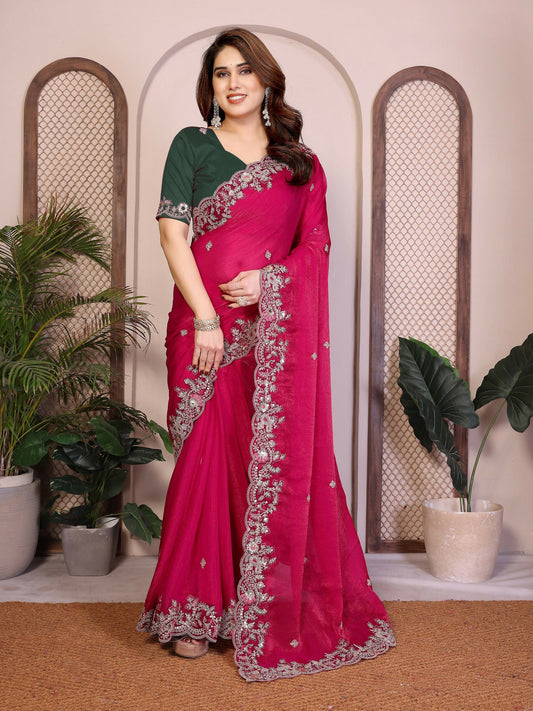 Teeya Creation New Womens Latest Party Wear Soft Chiffon Silk Saree-Pink