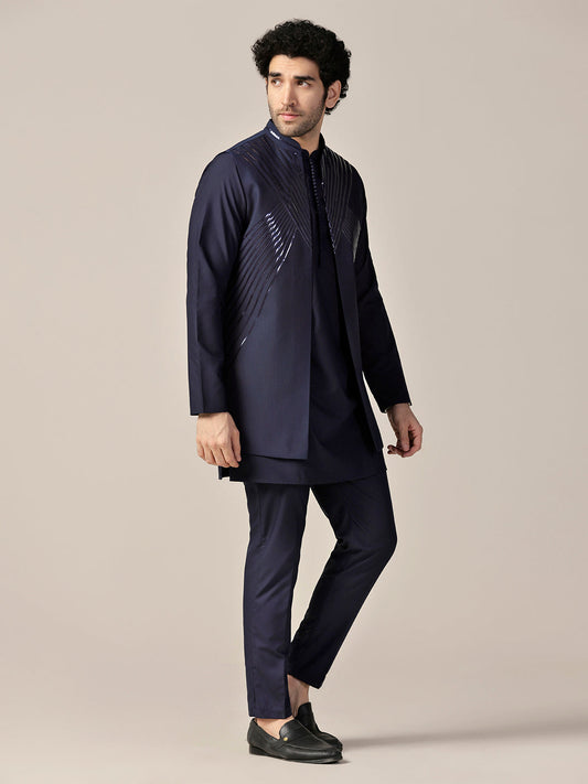 Kisah Men Blue Kurta Jacket Trouser Set