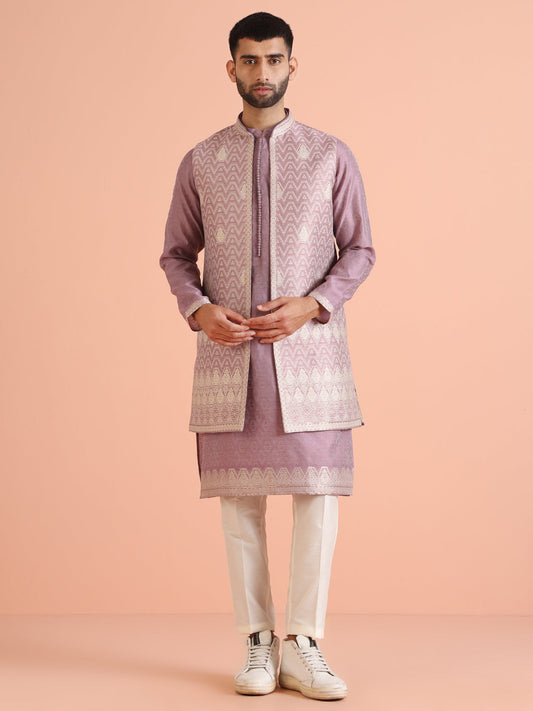 Kisah Men Mauve Kurta Jacket Trouser Set