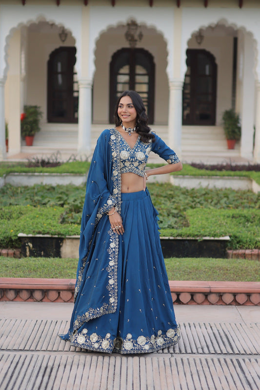 Prazu Fashion Royal Blue Vichitra Silk With Heavy Sequins Lehenga Choli