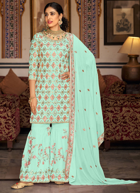 Vegaa Fashion Bottel Green Georgette Ebroidered Designer Sharara Suit Grab2Buy Vegaa Fashion Grab2Buy
