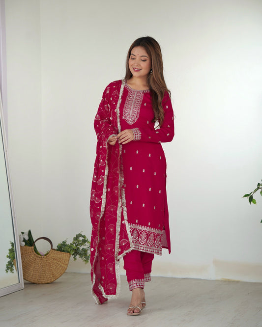 Lehenga Mart Designer Kurta Pant Dupatta - pink