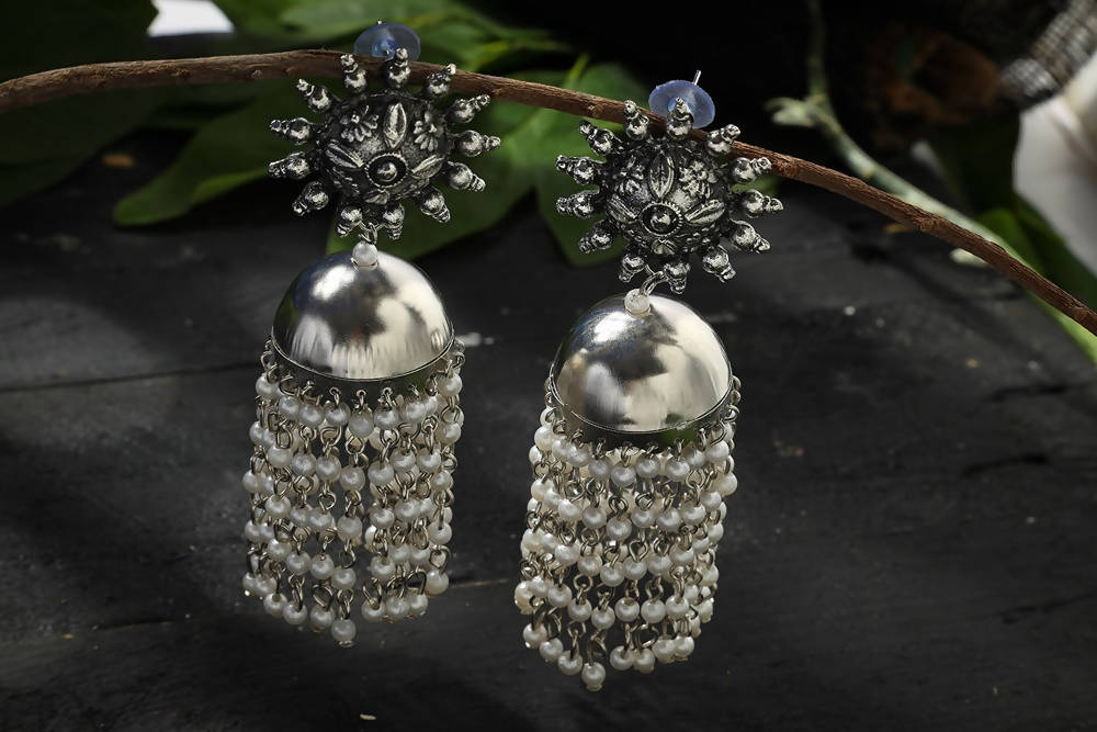Mominos Fashion Johar Kamal Silver-Plated Earrings With Pearls Jhumkas - Grab2buy
