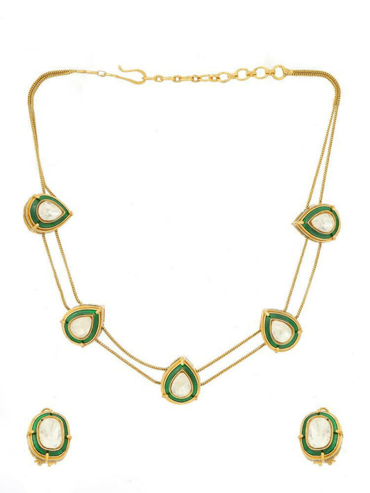 Green Meenakari Antique Finish Earrings and Drop Necklace set - Ruby Raang | Grab2Buy