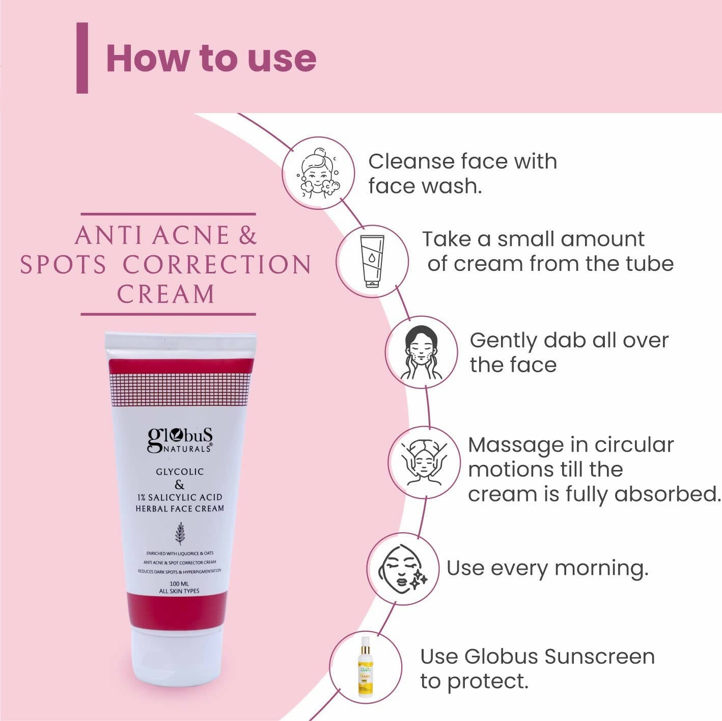 Globus Naturals Glycolic & 1% Salicylic Acid Herbal Anti Acne Face Cream - Grab2buy
