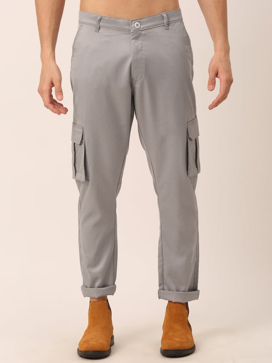 Jainish Men's Casual Cotton Solid Cargo Pants ( KGP 154 Light-Grey )