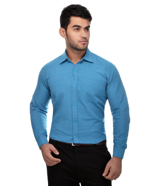 RIAG Blue Men's Full Sleeves Solid Shirt