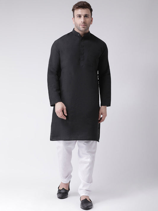 RIAG Black Men's Ethnic Long Kurta And Pyjama Set