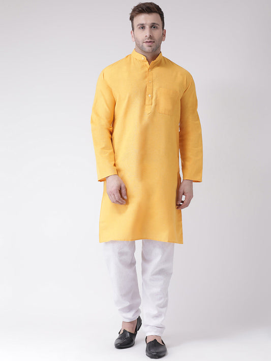 RIAG Yellow Men's Ethnic Long Kurta And Pyjama Set