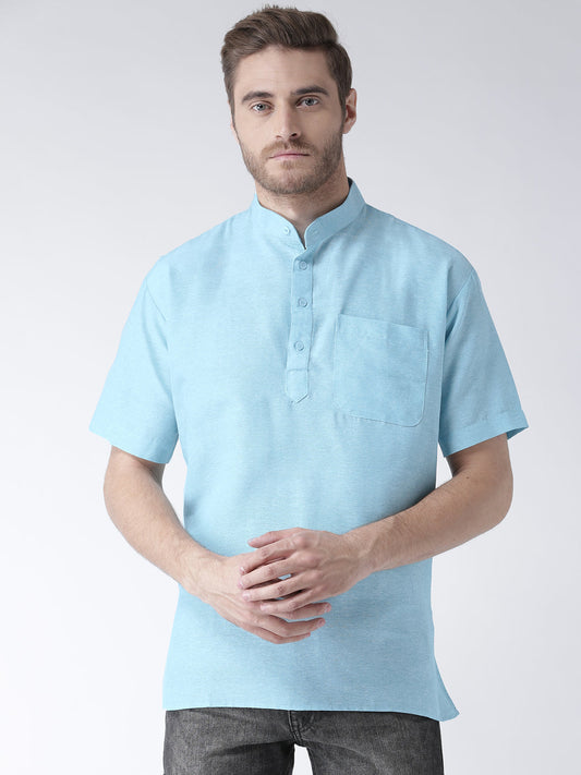 RIAG Men's Cotton Short Ethnic Kurta - Light Blue