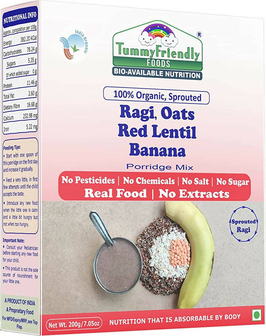 TummyFriendly Foods Organic Sprouted Ragi, Oats, Red Lentil, Banana Porridge Mix Grab2Buy TummyFriendly Foods Grab2Buy