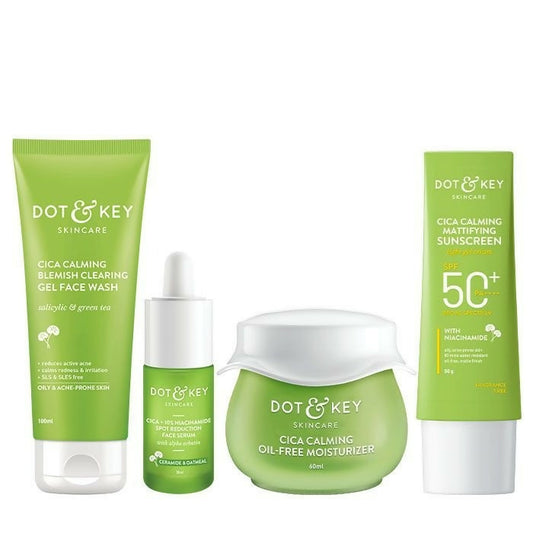 Dot & Key Cica + Niacinamide C + E CSMS (Cleanser, Serum, Moisturizer, Sunscreen) Routine for Oily & Acne Prone Skin Genie India
