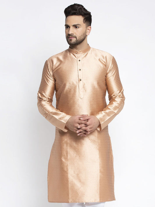 Jompers Men Bronze & White Woven Design Kurta Only