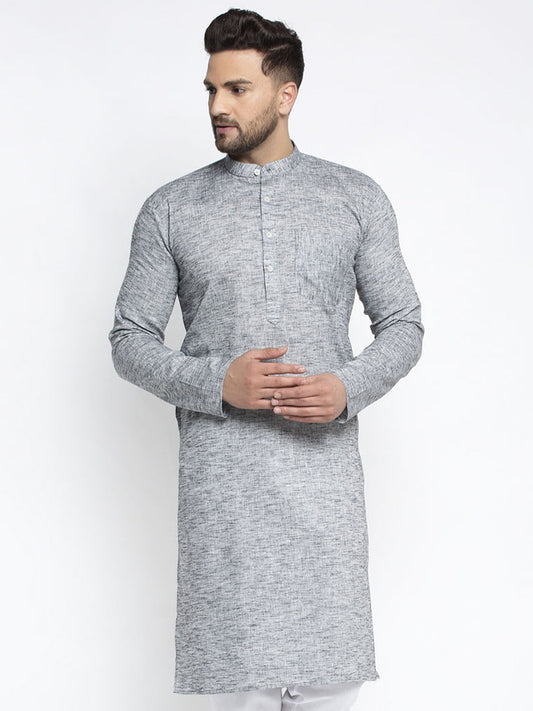 Jompers Men Grey & White Self Design Kurta Only