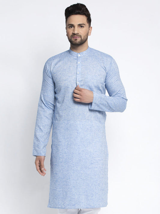 Jompers Men Blue & White Self Design Kurta Only