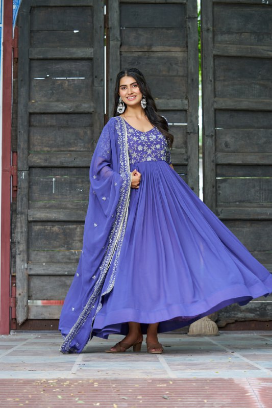 Lehenga Mart Premium Readymade Gown With Dupatta Set For Women-Blue