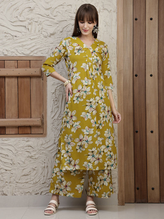 Floral Printed Co-Ords, Mustard - Hiral Fashion