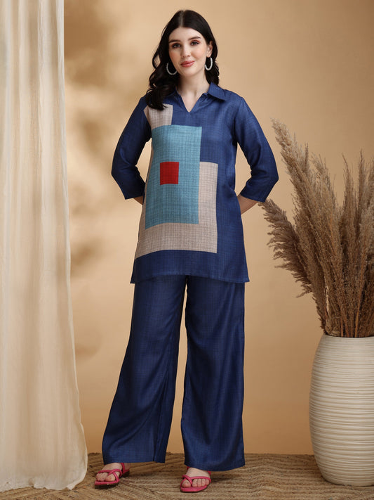 Colour Blocked Co-Ords, Blue - Hiral Fashion