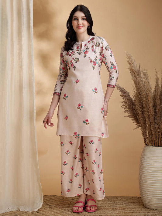 Floral Prints Co-Ords, Beige - Hiral Fashion
