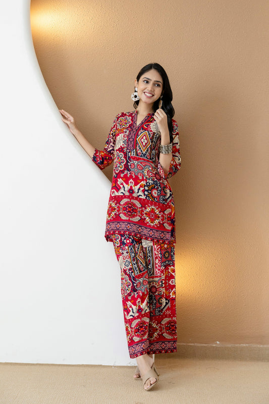 Boho Printed Co-Ord Set, Pink - Hiral Fashion
