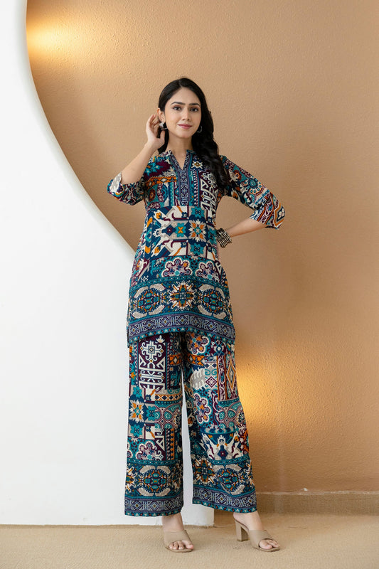 Boho Printed Co-Ord Set, Teal - Hiral Fashion