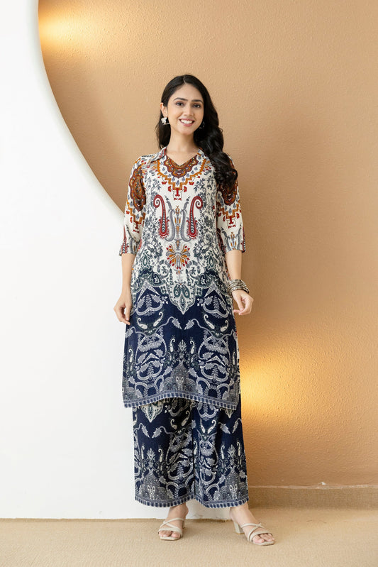 Paisley And Ethnic Motif Printed Kurta With Palazzo, Multicolor - Hiral Fashion