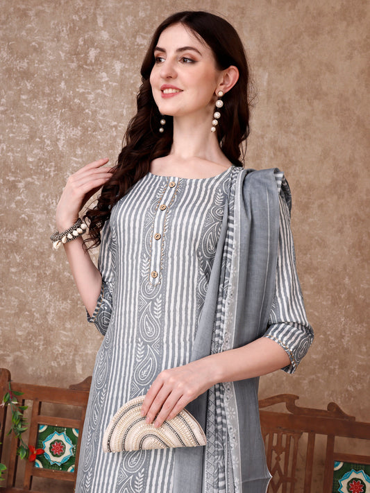 Printed Kurta With Printed Pant & Dupatta, Multicolor - Hiral Fashion