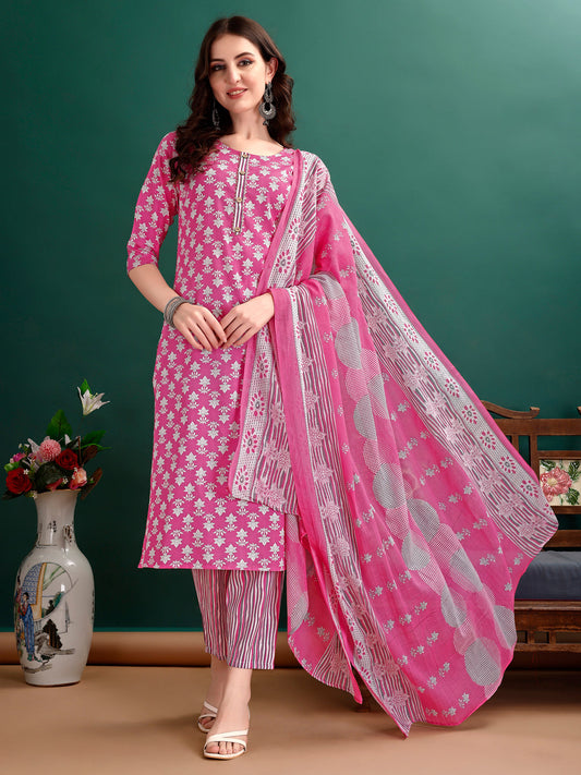 Ethnic Motifs Printed Kurta With Ethnic Motifs Printed Kurta With Printed Pant & Dupatta, Multicolor - Hiral Fashion