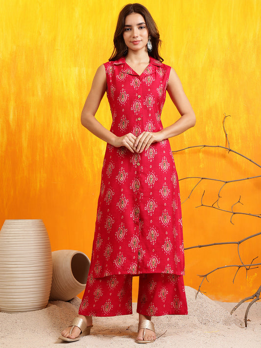 Ethnic Motifs Printed Kurta With Palazzo, Pink - Hiral Fashion