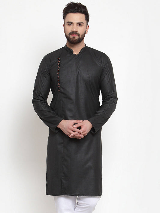 Jompers Men Black Solid Mandarin Collar Kurta Only