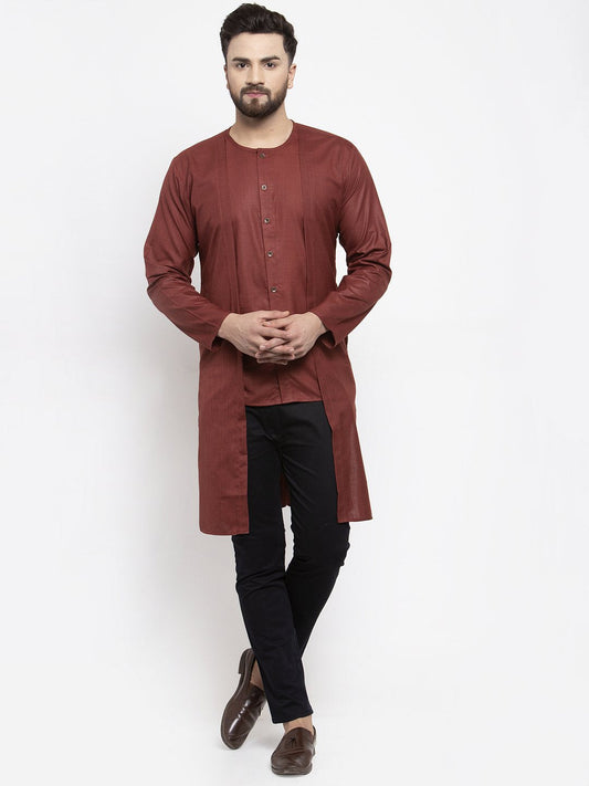 Jompers Men Maroon Solid high-low Kurta