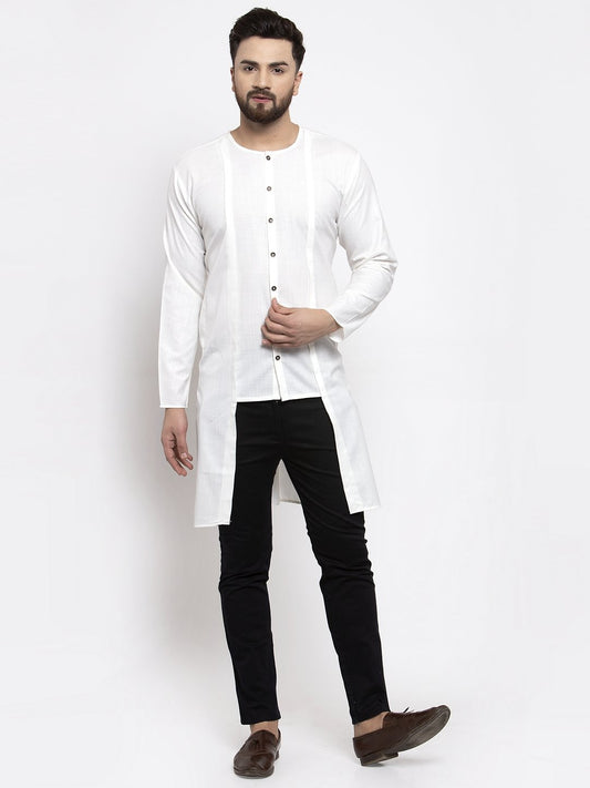 Jompers Men White Solid high-low Kurta