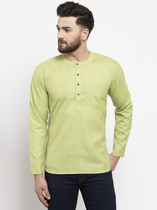 Jompers Men Green Solid Straight Short Kurta