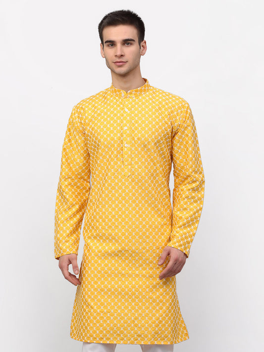 Jompers Men Mustard Chikankari Kurta Only