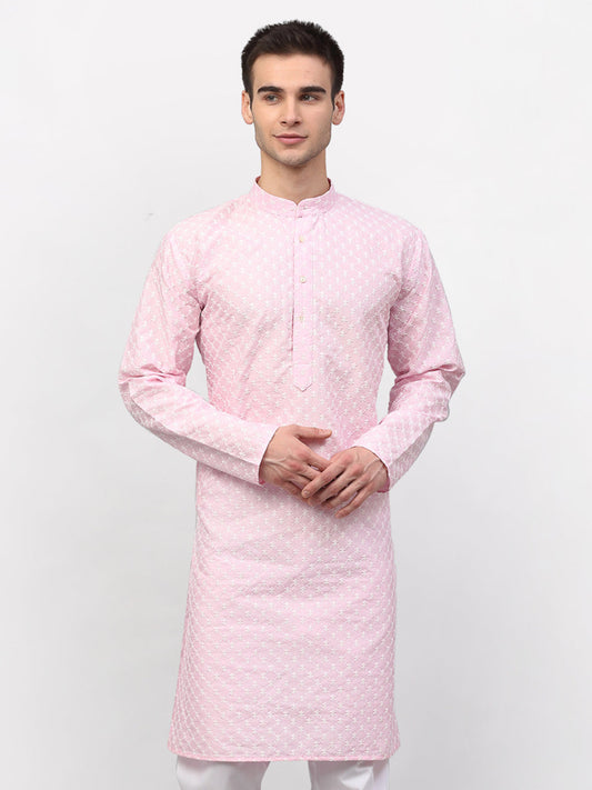Jompers Men Pink Chikankari Kurta Only