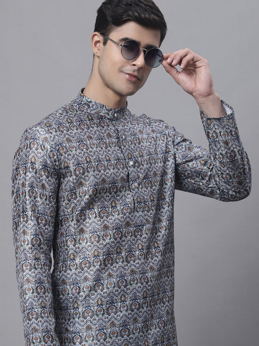 Jompers Men's Silver Digital Printed Kurta