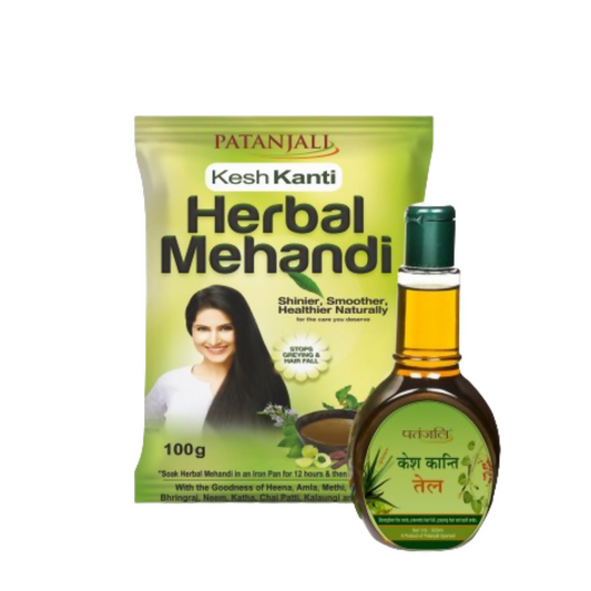 Patanjali Kesh Kanti Herbal Mehandi & Hair Oil | Ayurvedic Henna Hair Color & Nourishing Oil