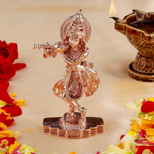 Estele Pink/RoseGold-Polished Playing Flute Shri Krishna Idol/Deity|Showpiece for Pooja Mandir/Car décor | Grab2Buy
