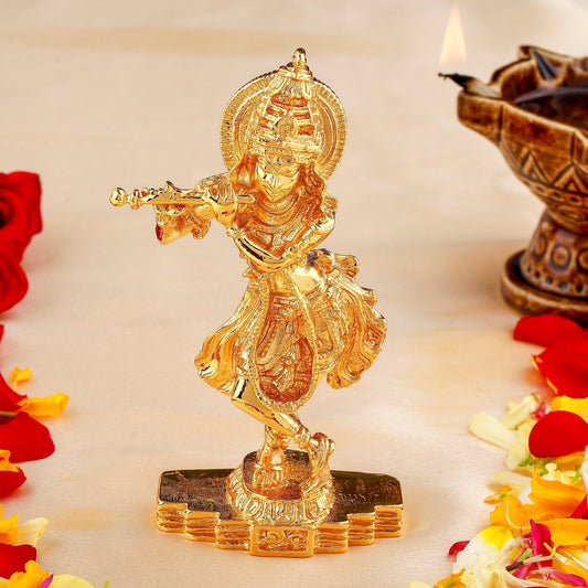 Estele Gold-Polished God of love Sri Krishna Idol for Pooja/Car decor | Grab2Buy