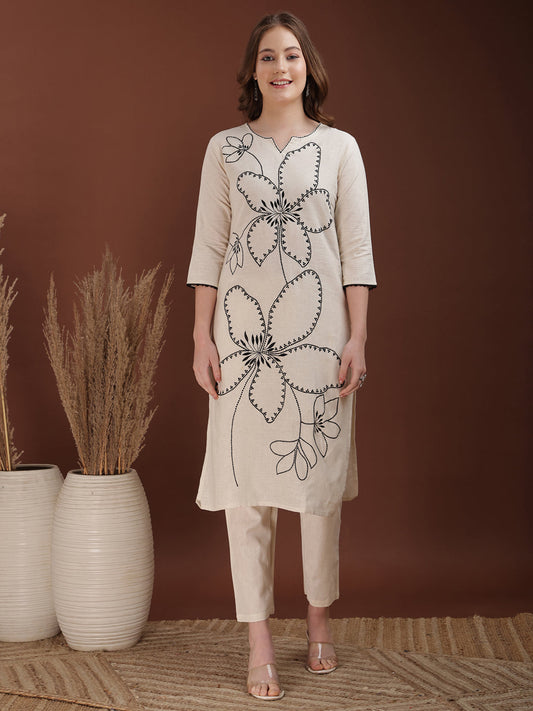 Floral Embroidered Co Ords, White - Hiral Fashion