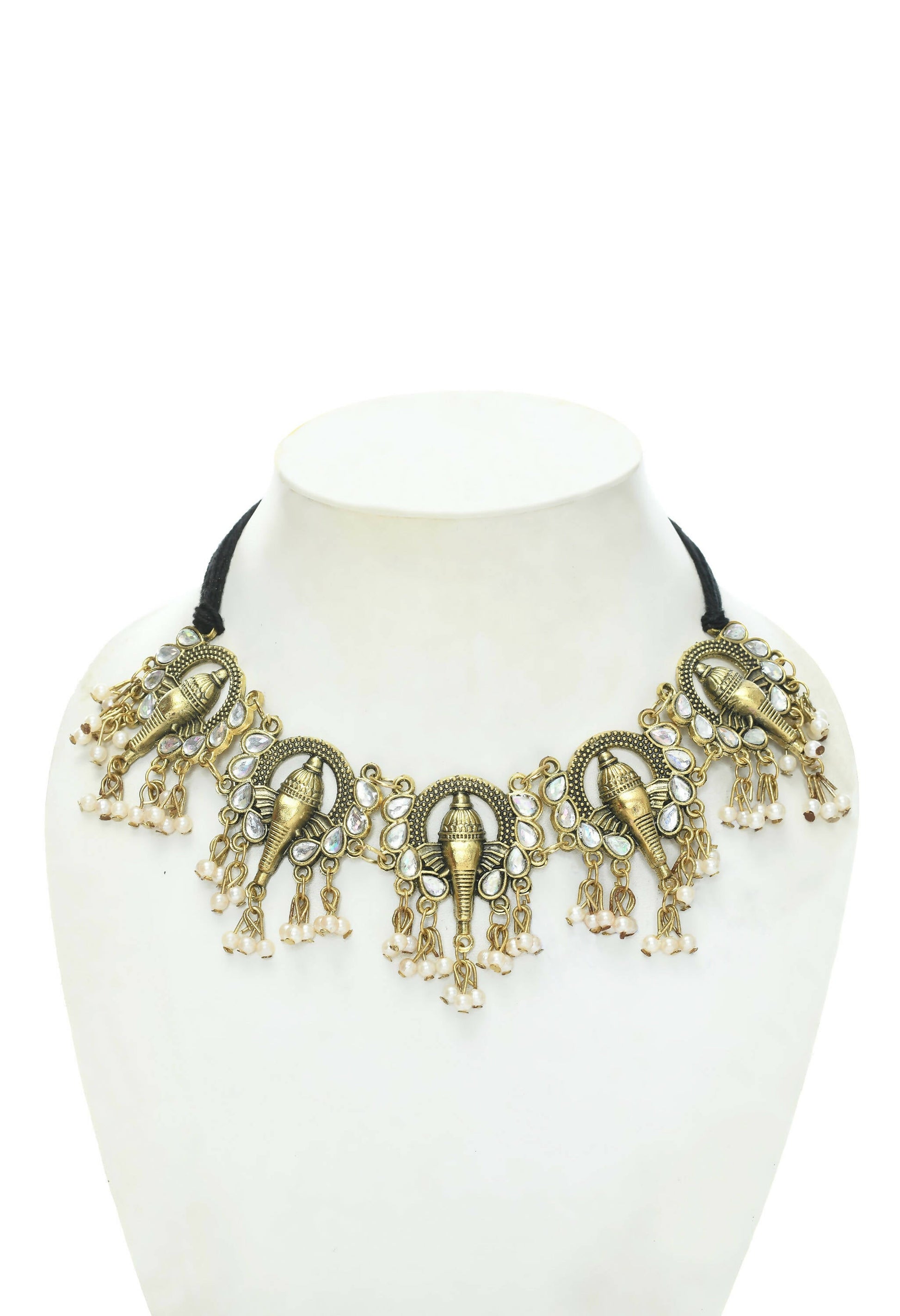 Mominos Fashion Johar Kamal Oxidised Gold-Plated Ganesha Design Necklace Choker Set - Grab2buy