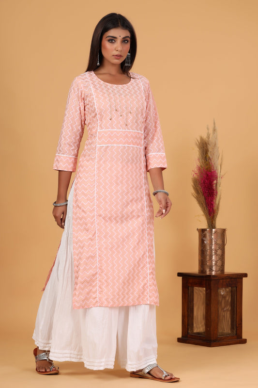 Kaajh Women's Pink Zigzag Print Kurta