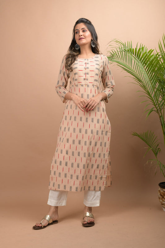 Kaajh Women's Beige Printed Kurta Pant Set