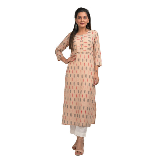 Kaajh Women's Beige Printed Casual kurta